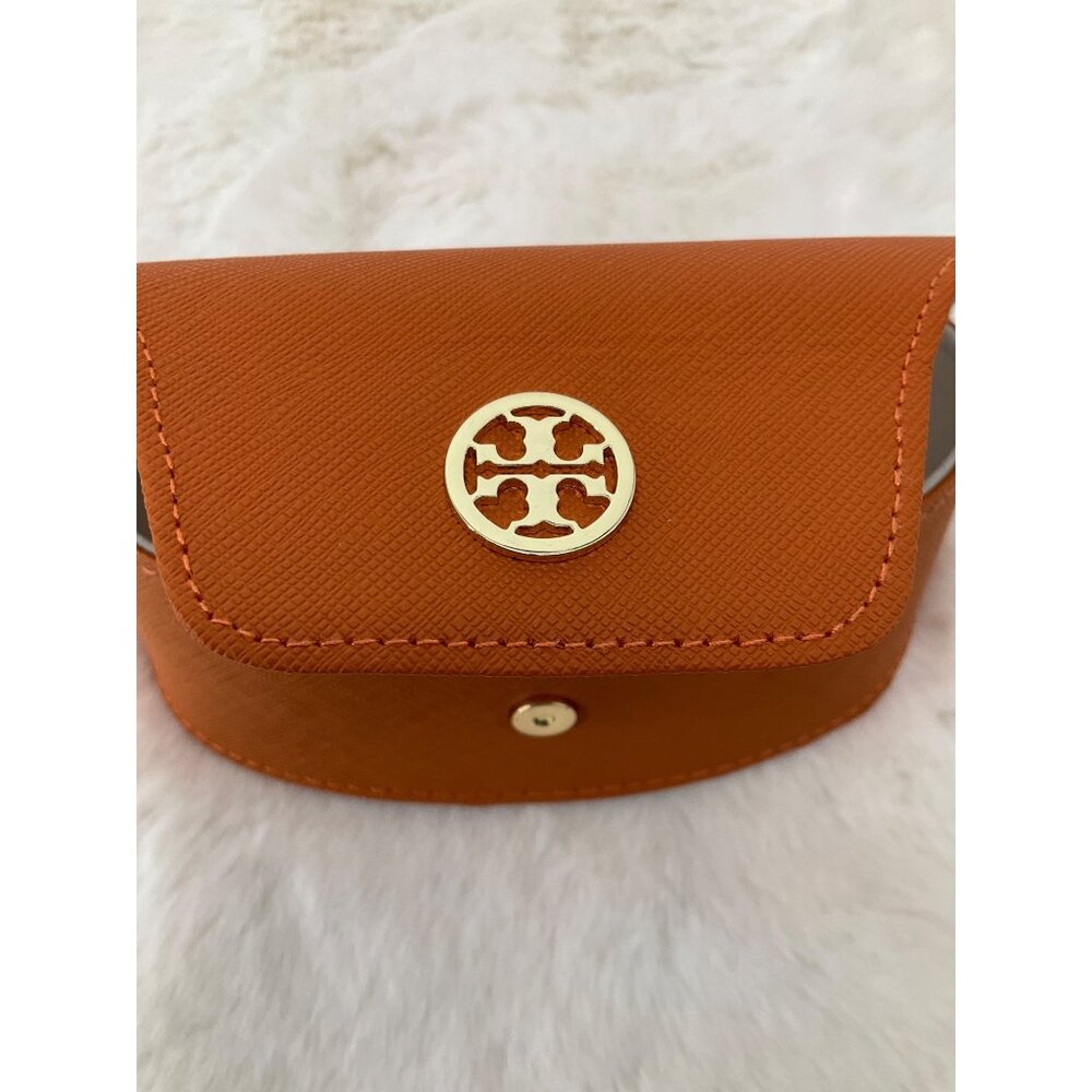 TORY BURCH Orange Authentic Sunglasses Eyeglasses Leather case NEW - Picture 5 of 6
